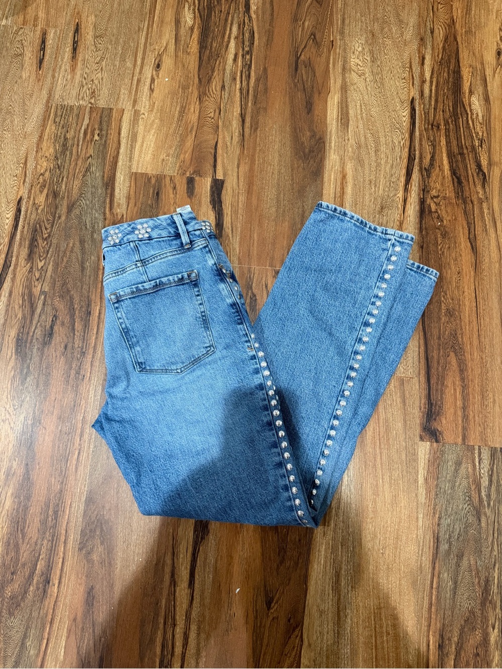 Good American Blue Pearl-Trim Straight Leg Jeans Size 8/29 EUC Straight Leg